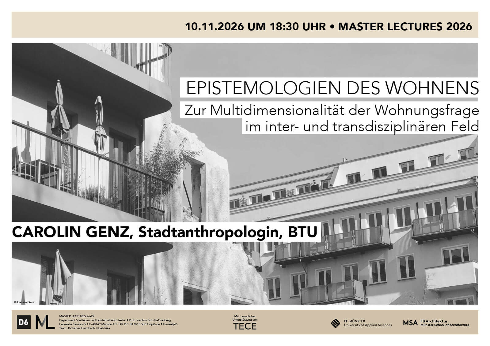 Master Lectures: Caroline Genz, Epistemologien des Wohnens